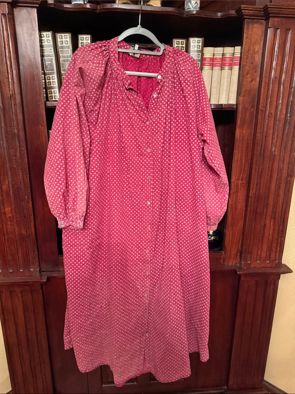 Jaded Gypsy. Women's wine and grey Polka Dot Button-Front Dress O/S in shops